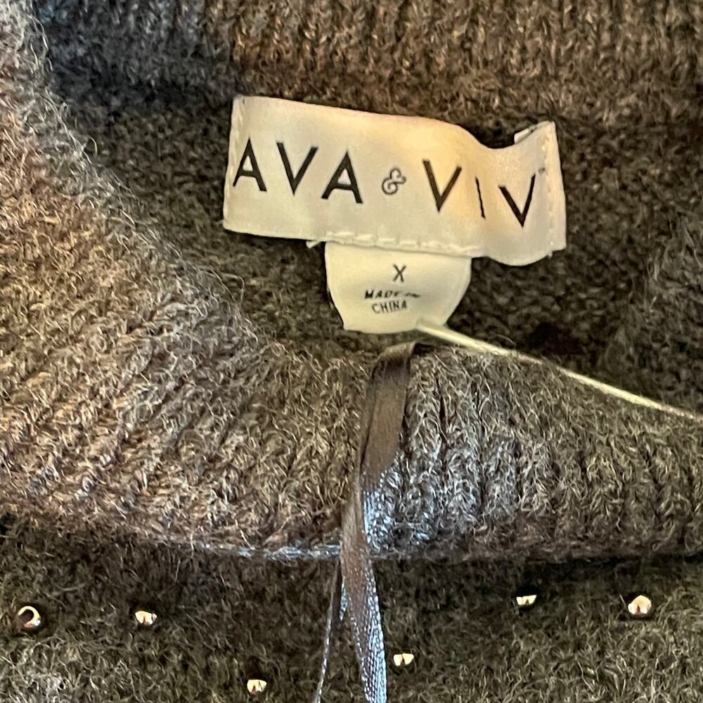 Ava & Viv Dark Heather Pullover Sweater Front Beads Decorations Plus Size 14W - Picture 5 of 7